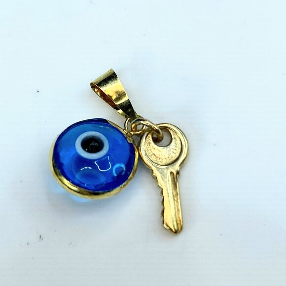 Protective 14K gold Evil eye with Key charm set  JR8395 - Picture 1 of 5